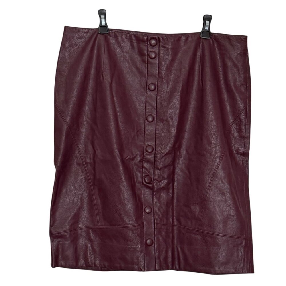 CHICOs Black Label Plum Faux Leather Straight / Pencil Skirt Womens SZ 3 EUC